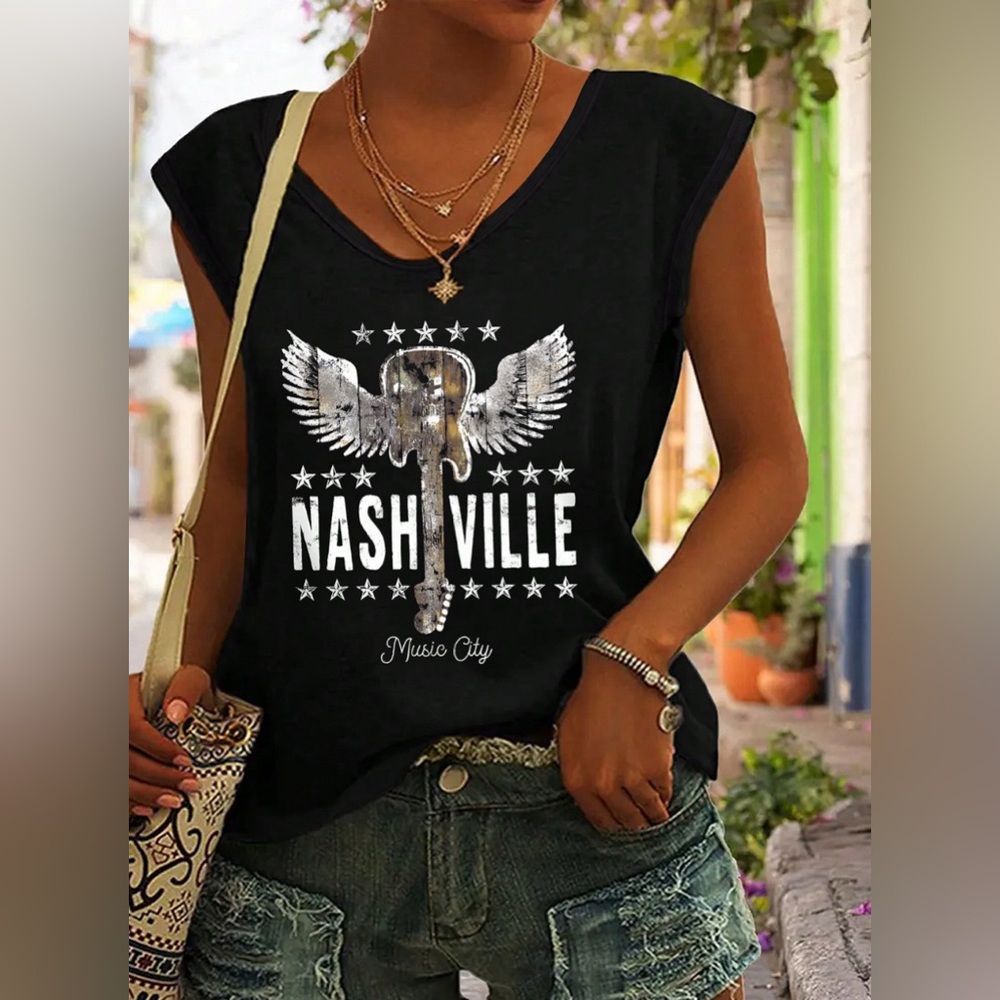 Wing and guitar Nashville tank top size S